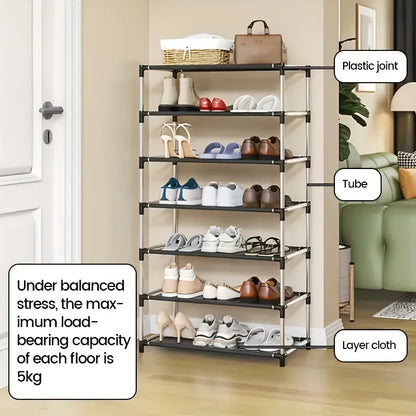 6/7 Tier Stackable Wardrobe Shoe Rack – Space-Saving Shoe Storage Organizer, Black - Harotix