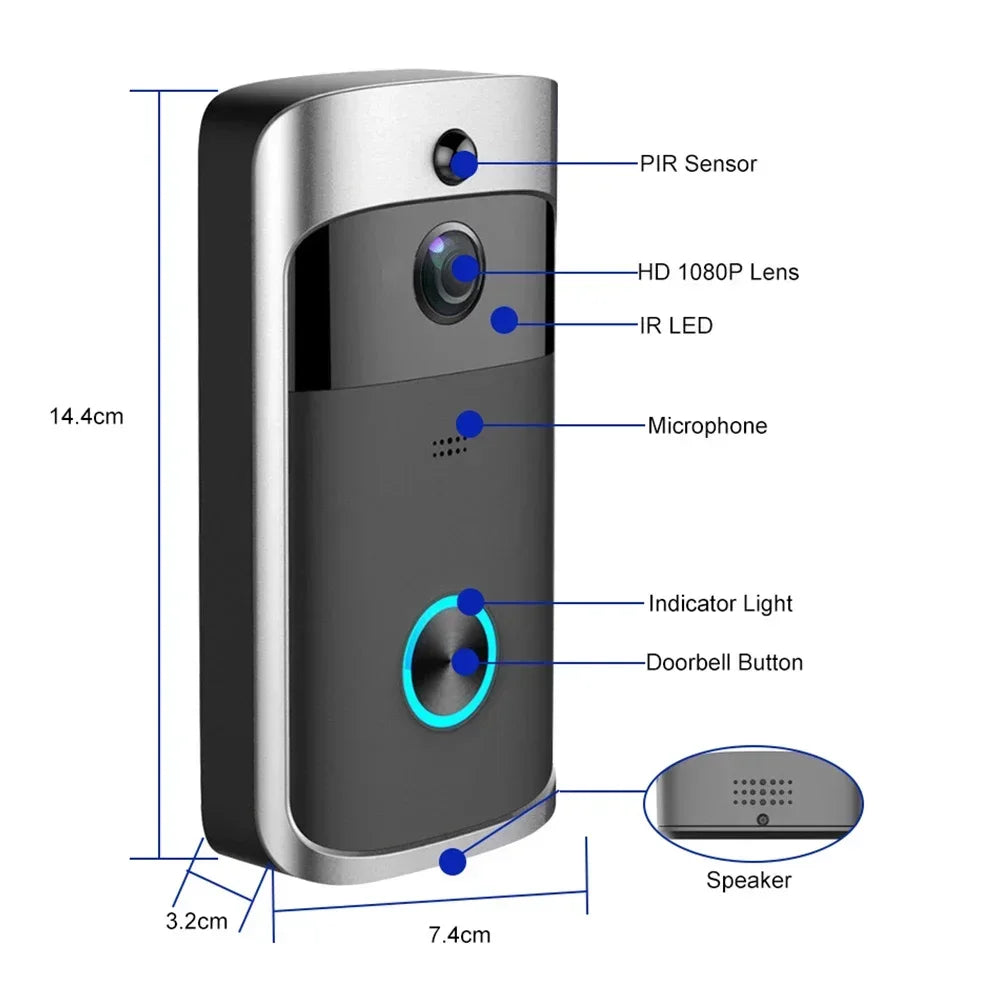720P HD Smart Wireless WiFi Doorbell Camera – Security Video Intercom with Night Vision & Battery Powered Doorbell - Harotix