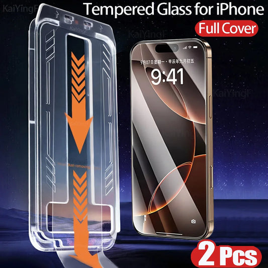 2PCS iPhone Tempered Glass Screen Protector – Full Cover with Easy Install Box - Harotix