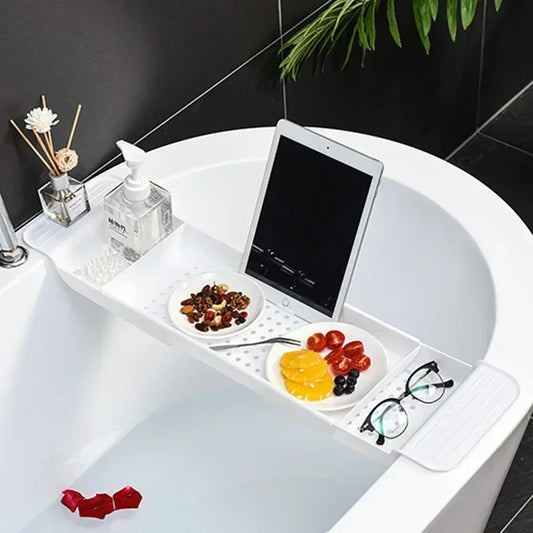 Bamboo Bathtub Tray – Extendable Shower Caddy & Organizer - Harotix