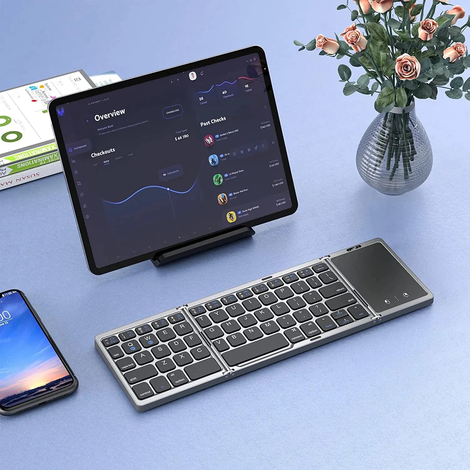 Dual Bluetooth 5.1 Foldable Mini Keyboard with Touchpad - Harotix