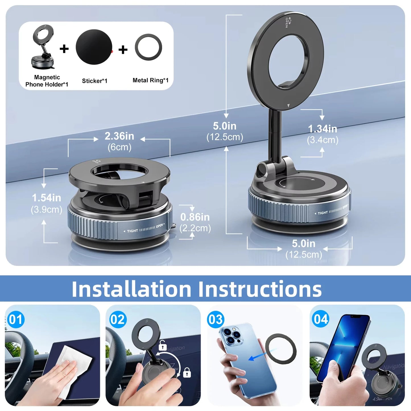 360° Car Magnetic Phone Holder – Strong Suction Cup & Navigation Mount - Harotix