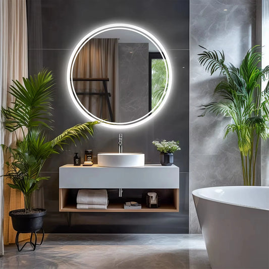 LED HD Smart Bathroom Mirror with Circle Backlit Lights – Wall Mounted Illuminated Mirror - Harotix