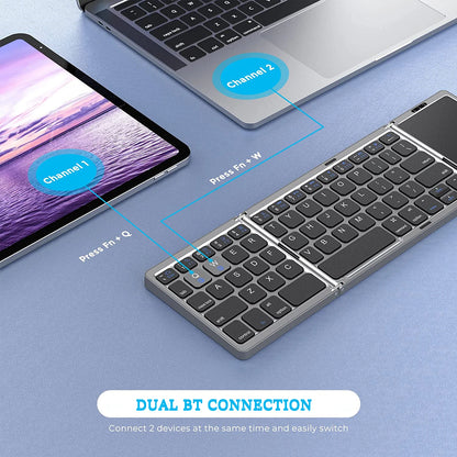 Dual Bluetooth 5.1 Foldable Mini Keyboard with Touchpad - Harotix