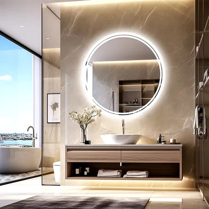 LED HD Smart Bathroom Mirror with Circle Backlit Lights – Wall Mounted Illuminated Mirror - Harotix
