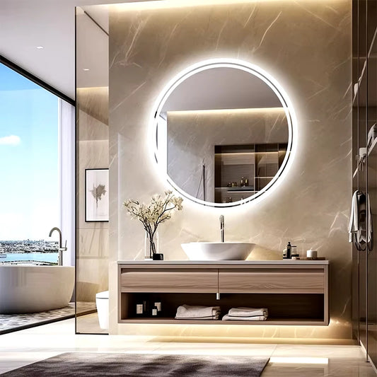 LED HD Smart Bathroom Mirror with Circle Backlit Lights – Wall Mounted Illuminated Mirror - Harotix