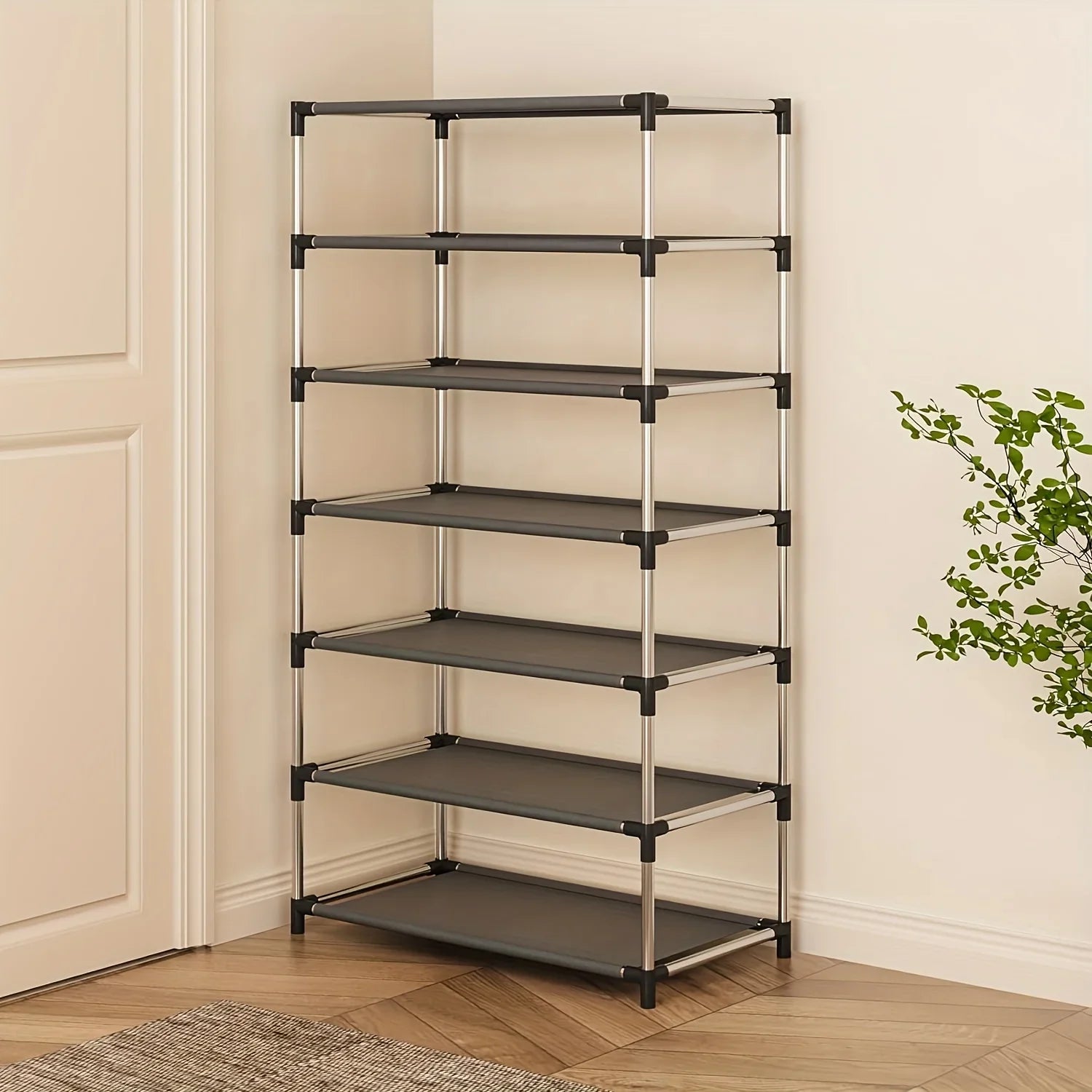6/7 Tier Stackable Wardrobe Shoe Rack – Space-Saving Shoe Storage Organizer, Black - Harotix