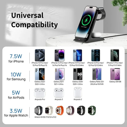KPON 3-in-1 Wireless Charging Stand – Fast Charger for iPhone, Apple Watch & AirPods - Harotix