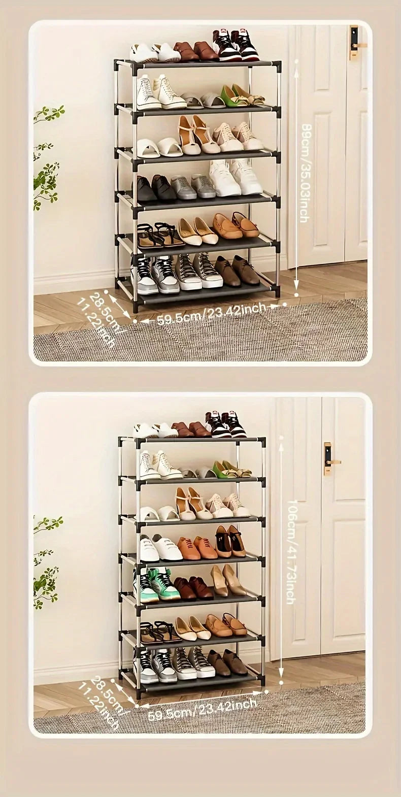 6/7 Tier Stackable Wardrobe Shoe Rack – Space-Saving Shoe Storage Organizer, Black - Harotix
