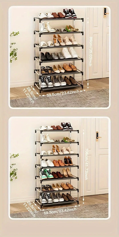 6/7 Tier Stackable Wardrobe Shoe Rack – Space-Saving Shoe Storage Organizer, Black - Harotix