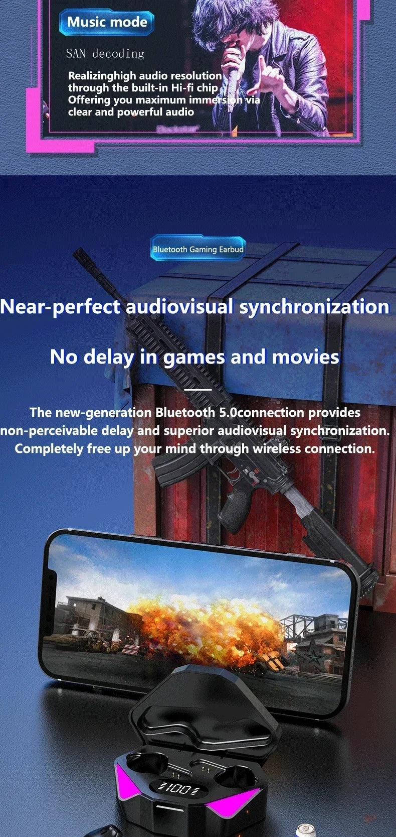 AIR X15 Wireless Gaming Earbuds Bluetooth Headset with Mic - Harotix