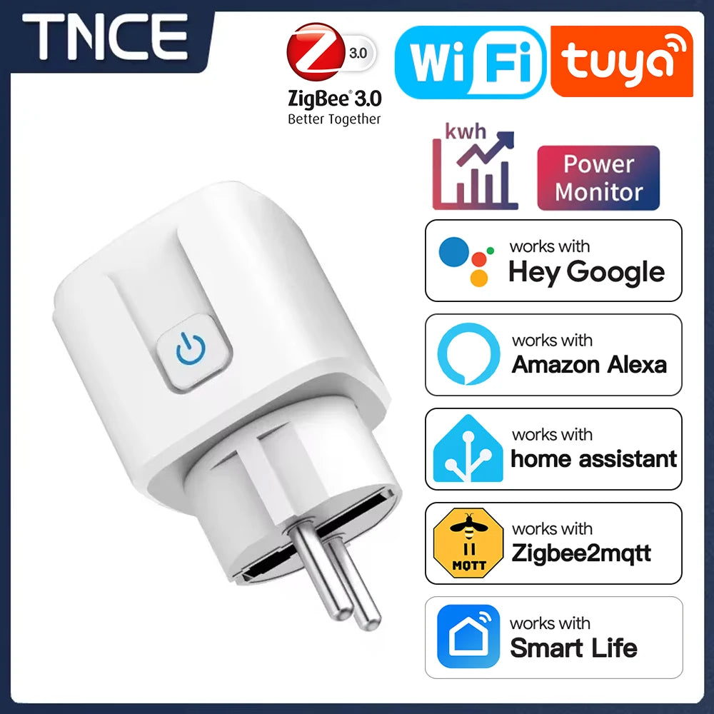 TNCE Tuya Smart Plug WiFi/Zigbee 3.0 EU Socket (16A/20A) – Power Monitor, Timer, Voice Control, Works with Alexa & Google Home - Harotix