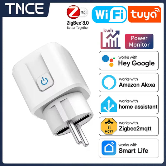 TNCE Tuya Smart Plug WiFi/Zigbee 3.0 EU Socket (16A/20A) – Power Monitor, Timer, Voice Control, Works with Alexa & Google Home - Harotix